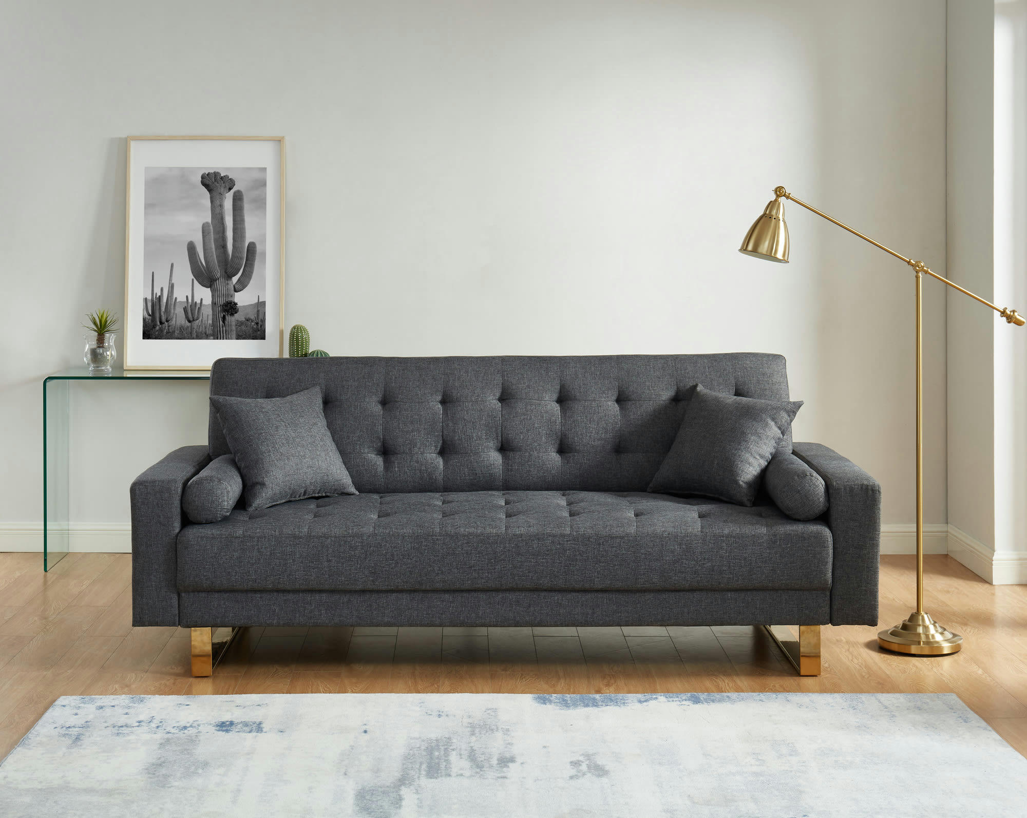 AUGUSTE - Canapé droit convertible en tissu 3 places gris