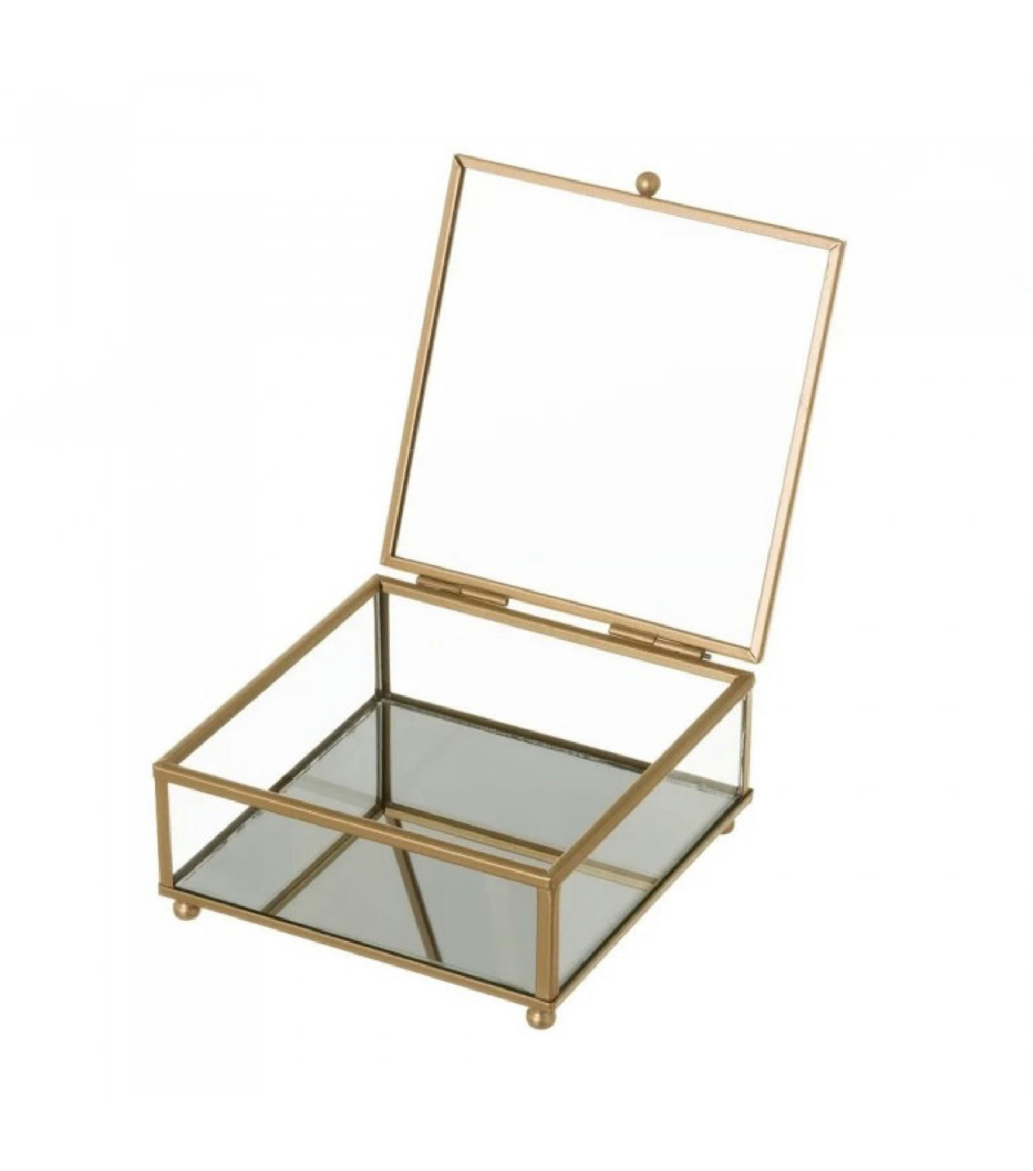 - Boîte à bijoux en métal doré et verre 13.5x14x6cm
