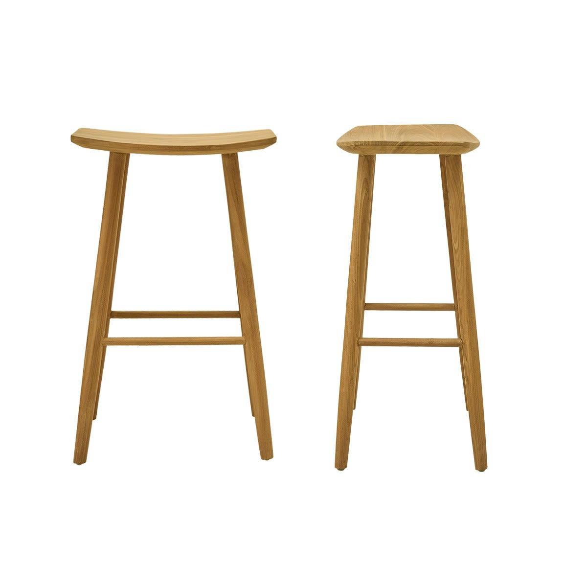 AMBRE - Lot de 2 tabourets en teck massif 75 cm