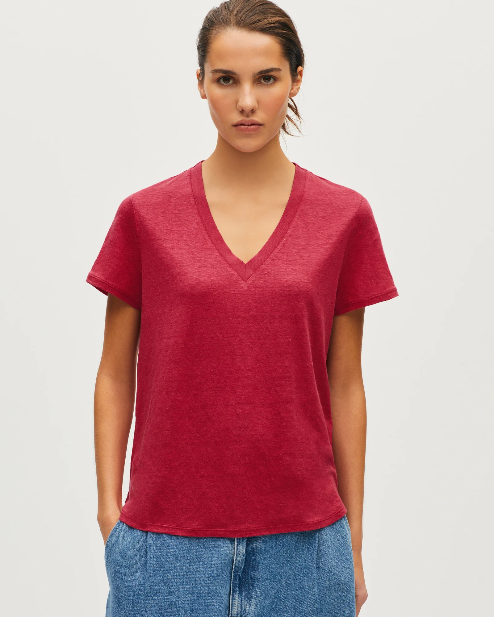 T-shirt col V en lin