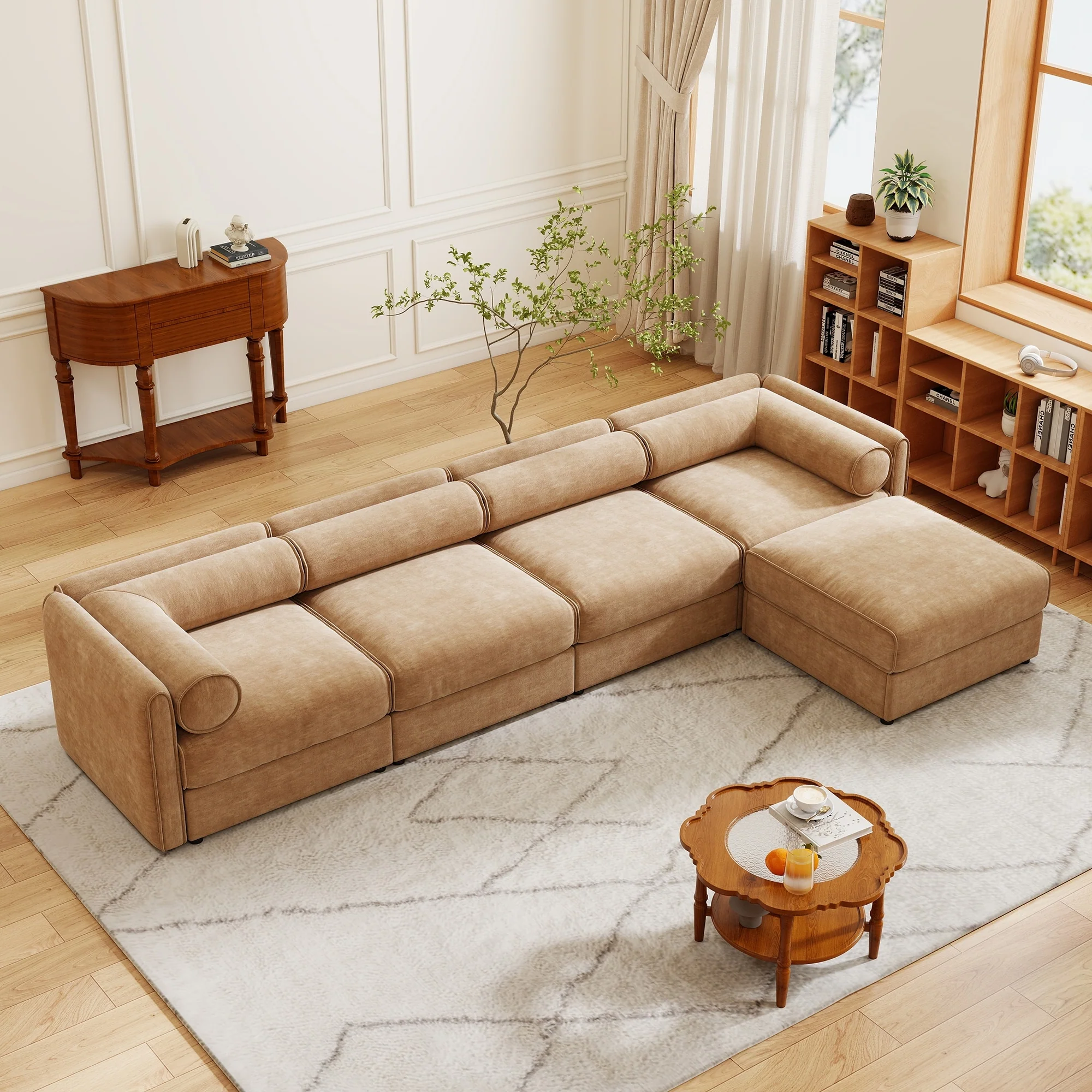 GDFStudio - Finch Chenille 4-Seater Sofa With 1 Ottoman