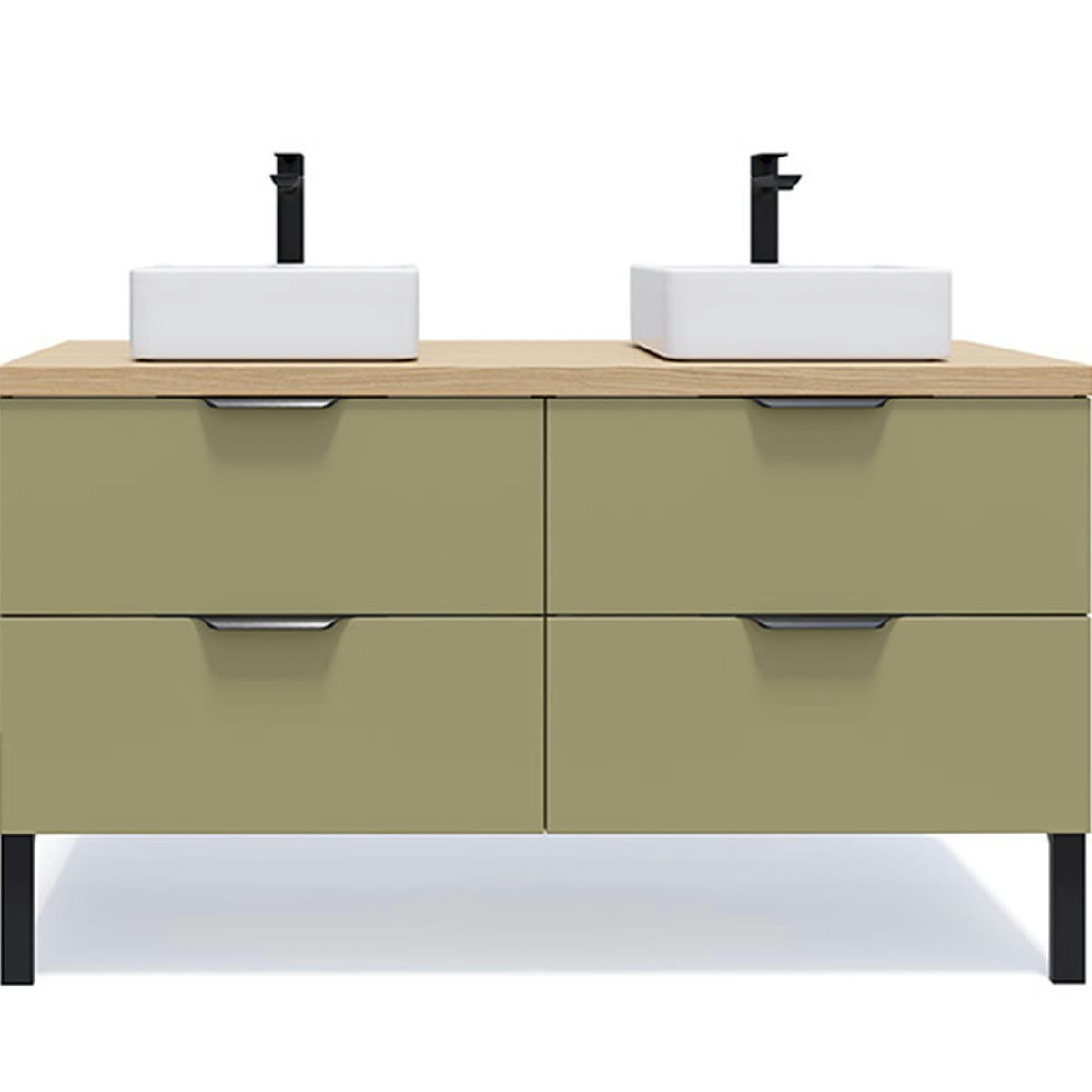 SOHO - Meuble salle de bain 2 vasques posées 140cm 4 tiroirs Vert