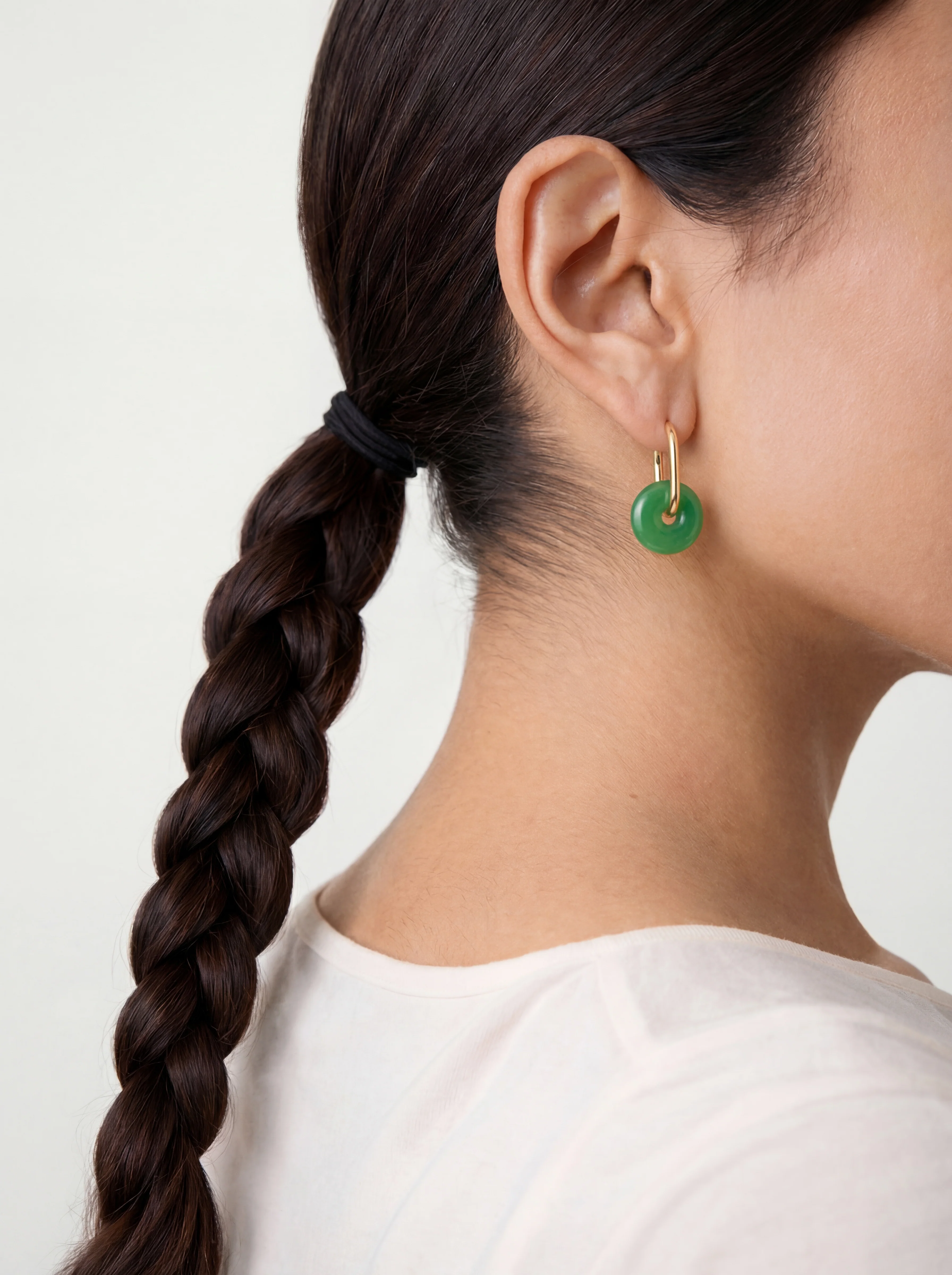 Willow — Green Jade Stone Hoop Earrings
