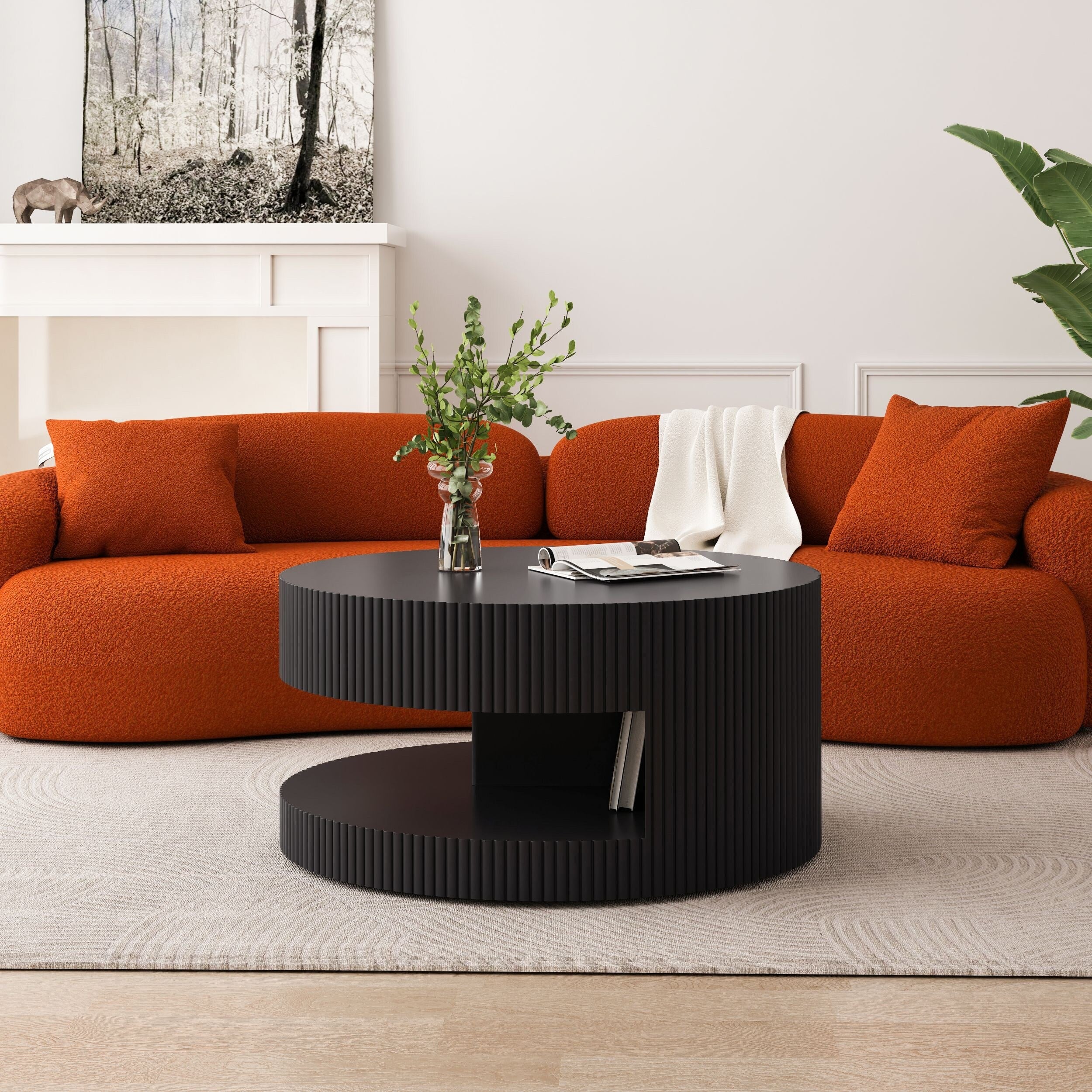 Vertical Stripe Design Coffee Table with Storage