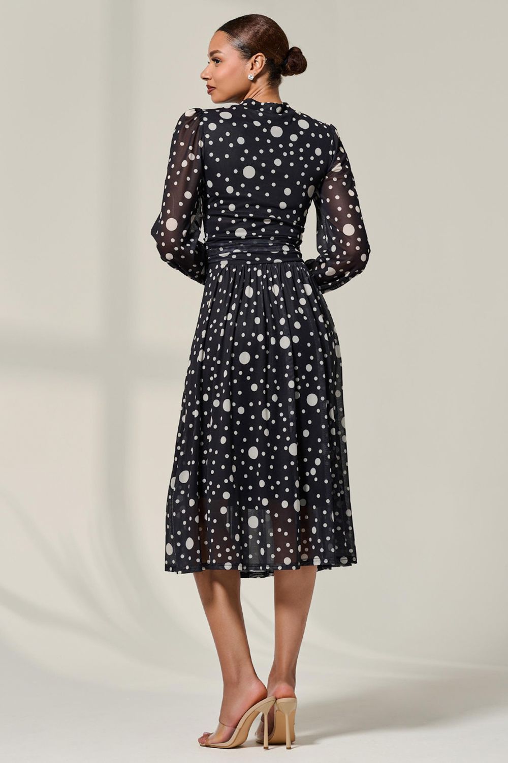 Jolie Moi Crew Neck Pleated Long Sleeve Midi