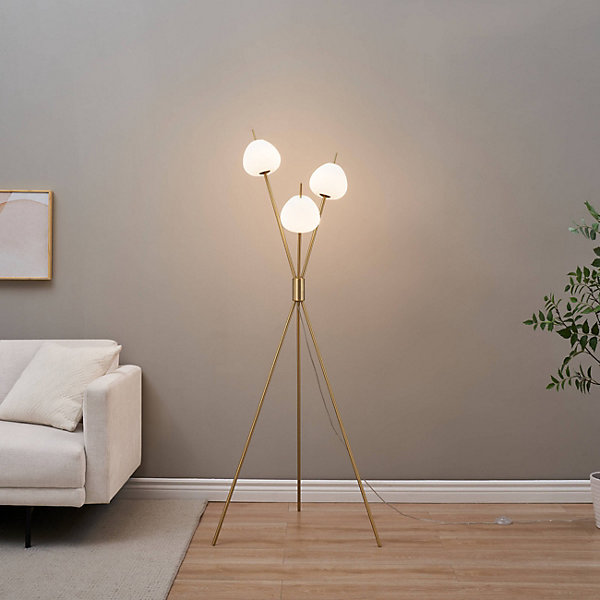 Lampadaire moderne trépied doré LED intégrée 157 cm - Olanta