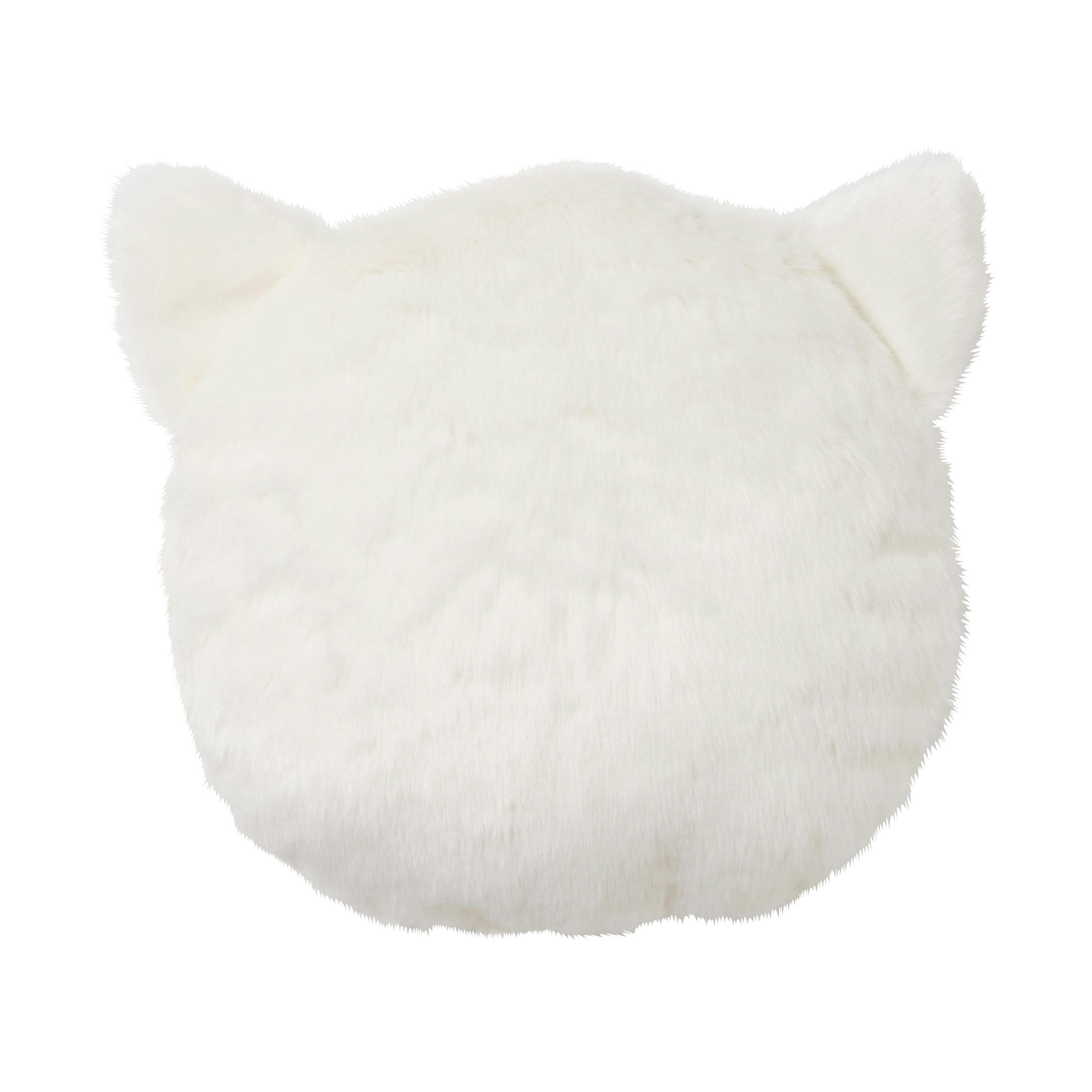 - Coussin chat imitation fourrure blanche brodé doré 30x30