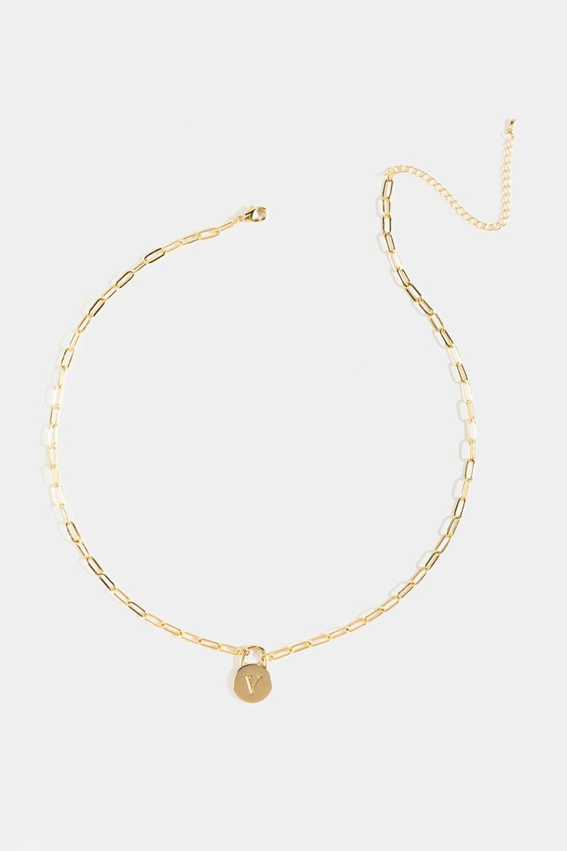 Initial Curb Chain Pendant Necklace Gold