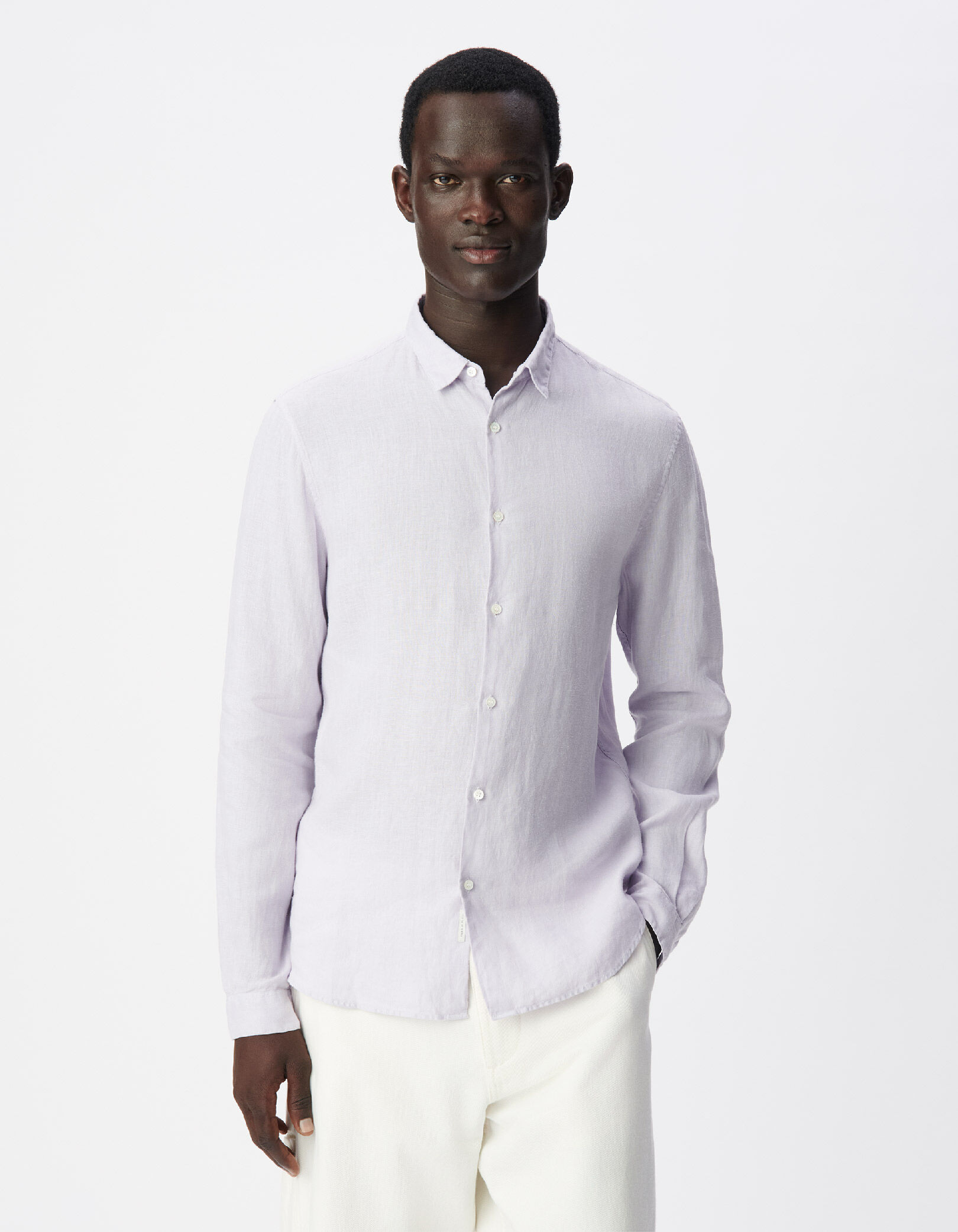 Chemise slim lilas 100% lin Homme