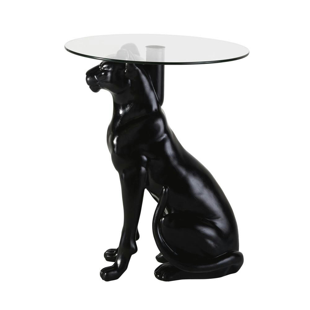 TAMA - Bout de canapé panthère noir et verre recyclé