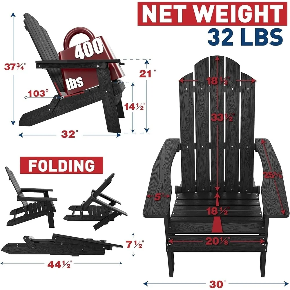 WINSOON HIPS All Weather Outdoor Folding Adirondack Chair