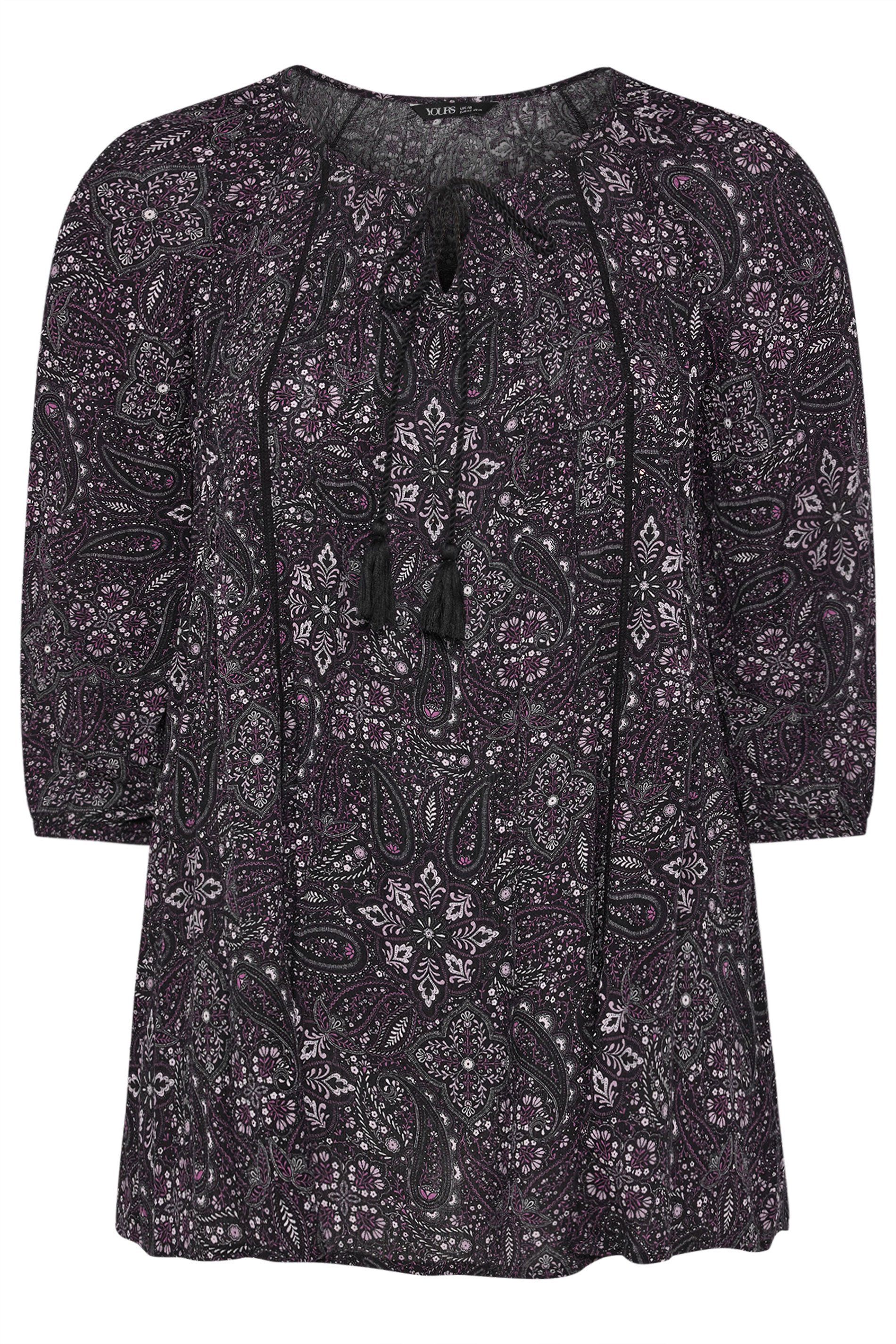 Yours Paisley Tie Neck Top