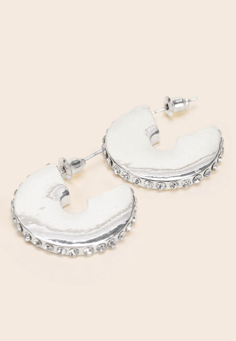 Womens Silver Diamante Edge Hoop Earrings