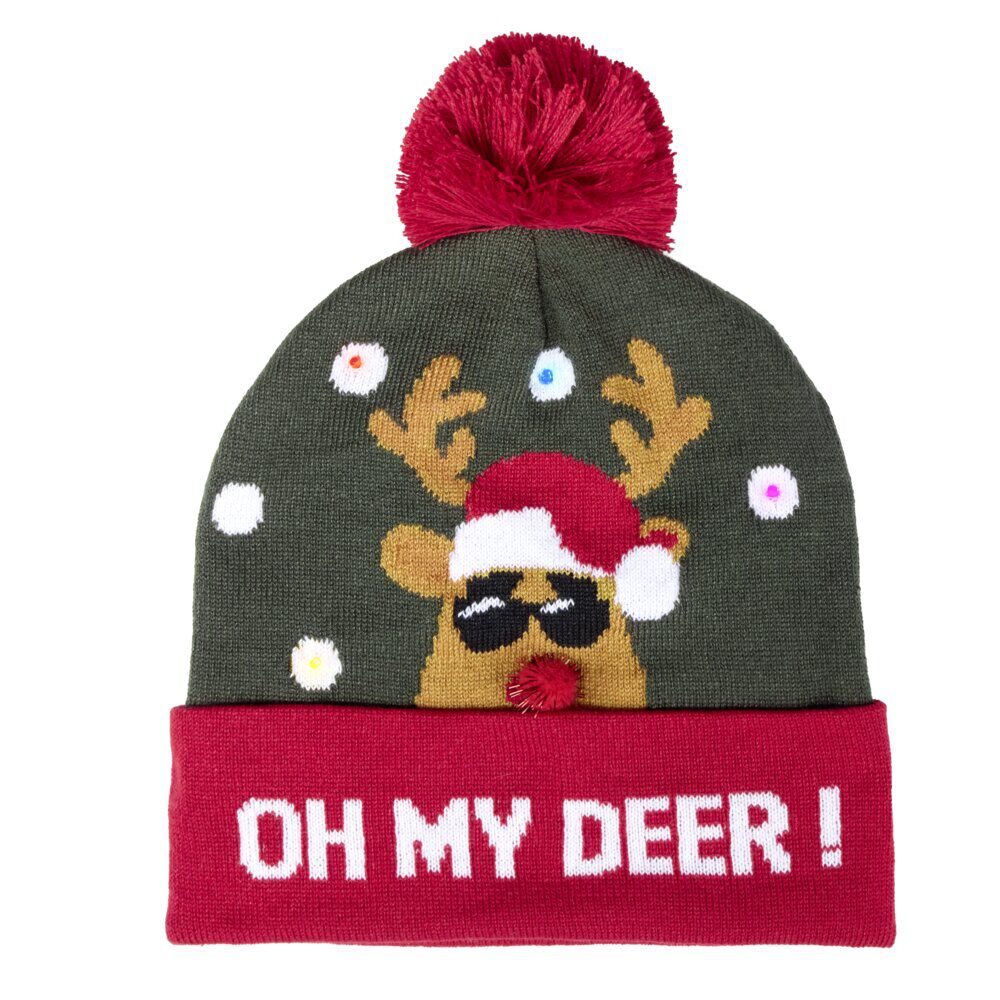 Bonnet lumineux pour adulte motif de No&euml;l (3 modèles)