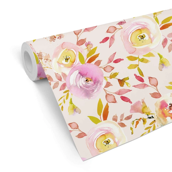 Vliestapete »Vintage Vliestapete«, Sommerblüten Aquarell Rosen, mehrfarbig, matt