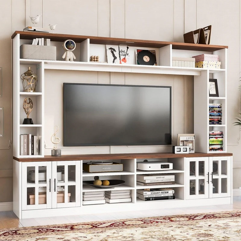 95.5W Modern Wall Unit Entertainment Center with Bookshelves and Media Storage for TVs up to 80