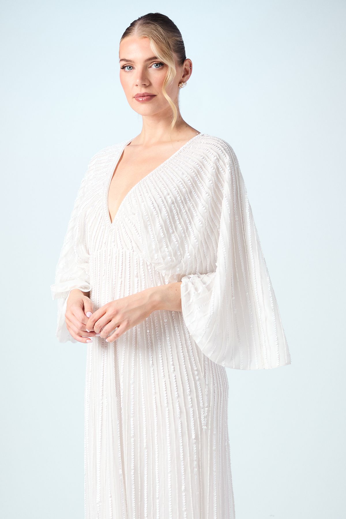 Coast V Neck Sequin Kimono Sleeve Wedding Dress