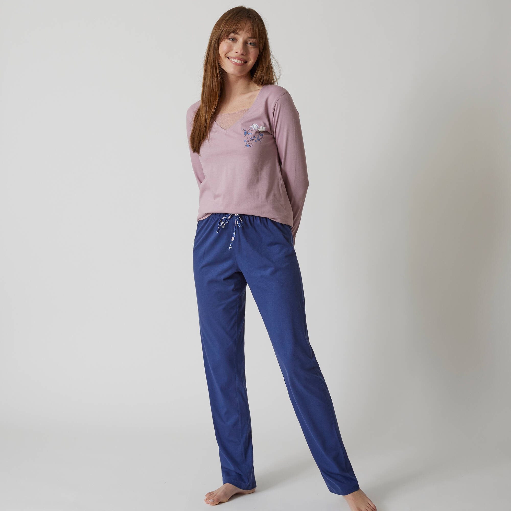 T-shirt pyjama manches longues motif floral imprimé