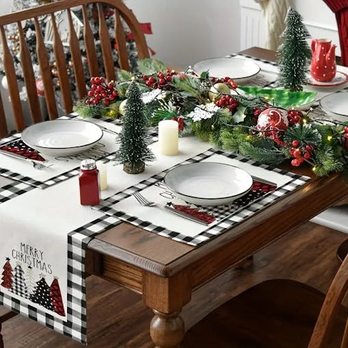 NNETM Set of 4 Buffalo Plaid Christmas Trees Placemats - Festive Winter Table Mats