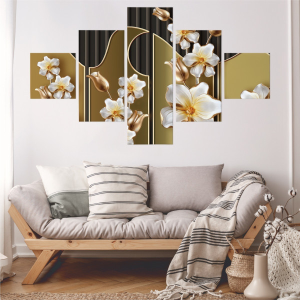 Obrazy Do Salonu Abstrakcyjne Kwiatowe Wzory 3D 150x90cm