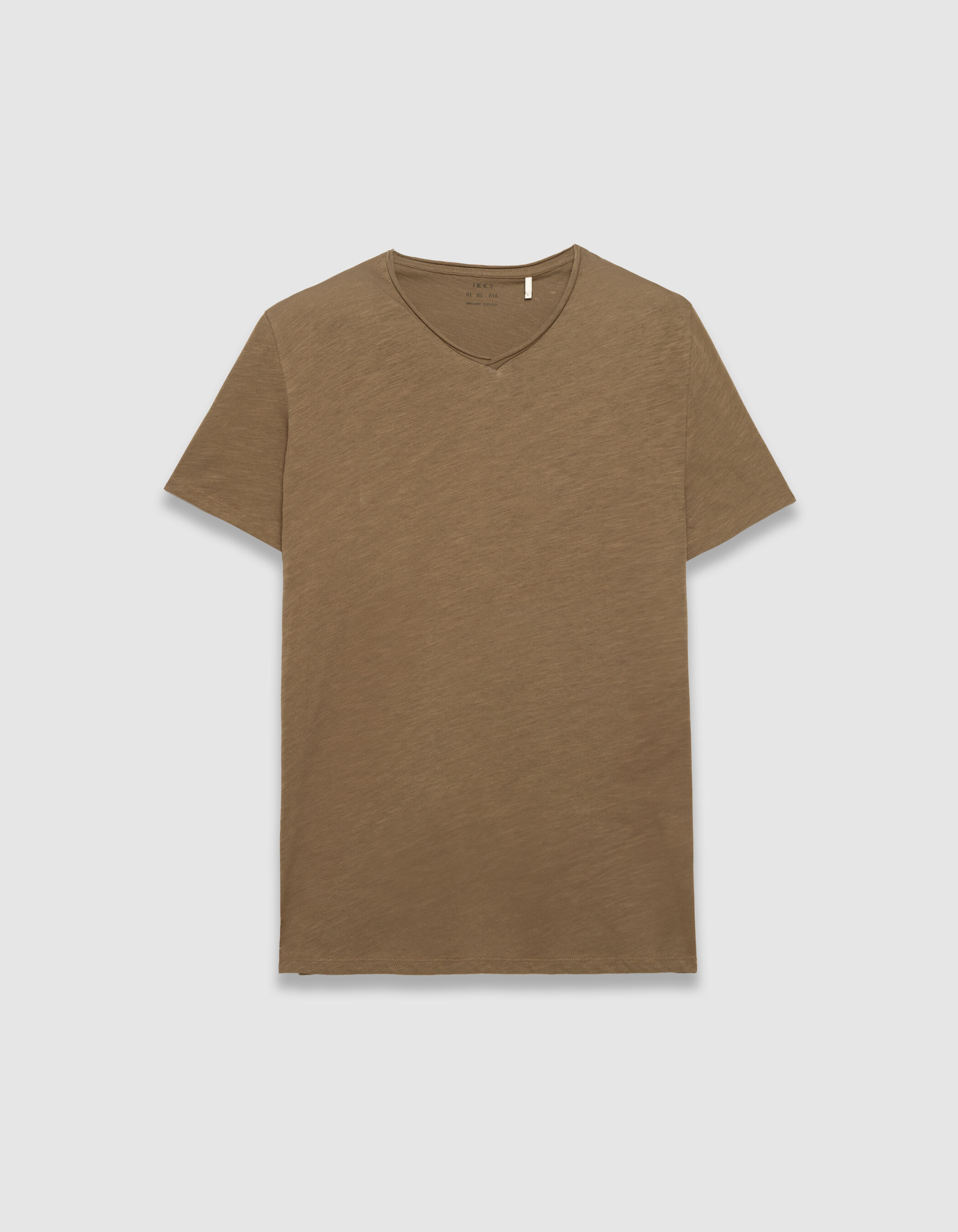 T-shirt encolure V bleu grisé coton bio flammé Homme
