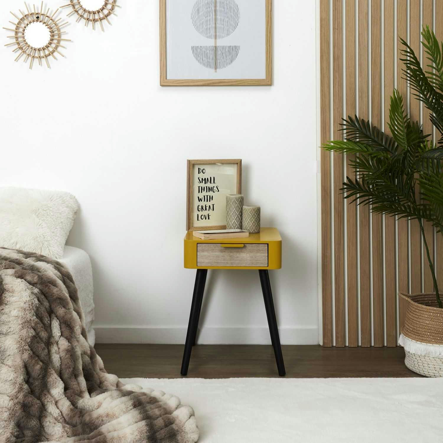 - Table de chevet 1 tiroir en mdf jaune
