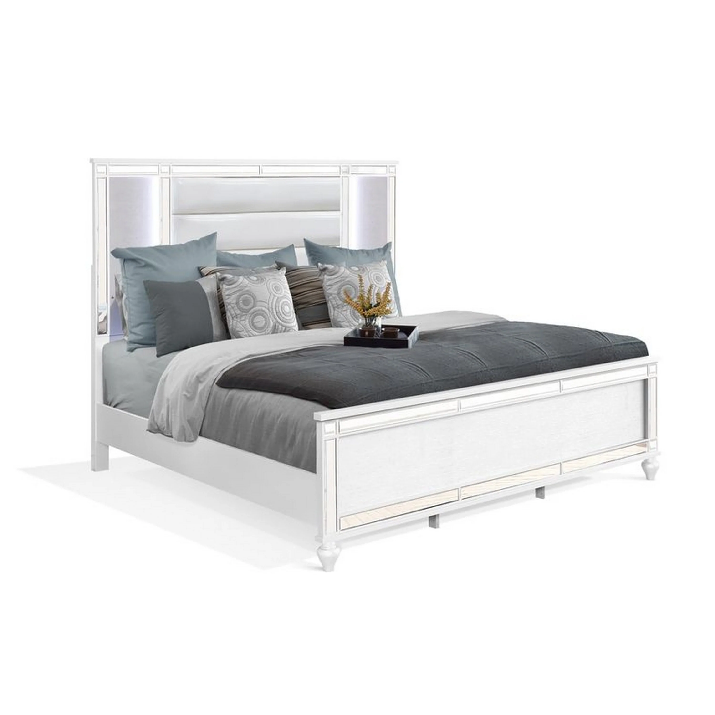 Lio 4pc King Bedroom Set with Nightstand, Dresser, LED Mirror, White