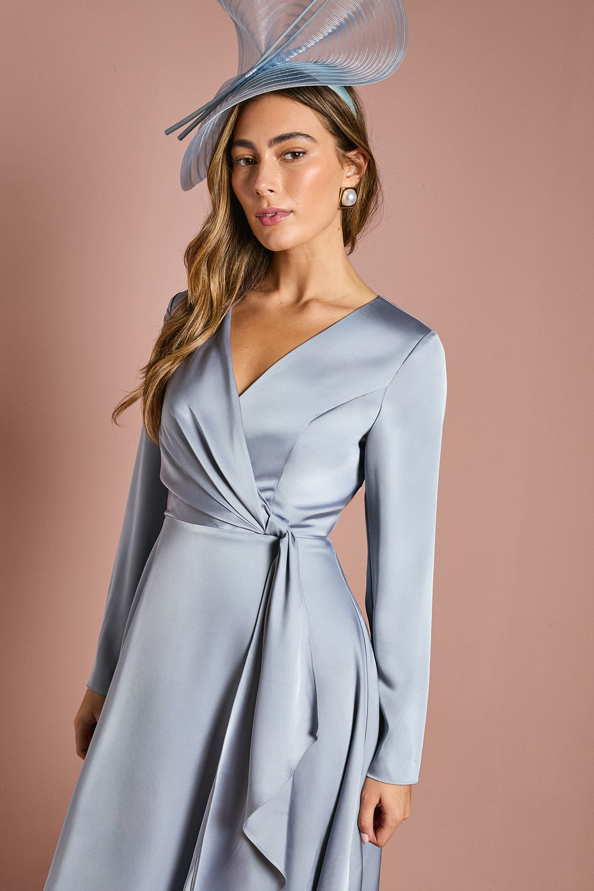 Coast Long Sleeve Waterfall Satin Midi Dress