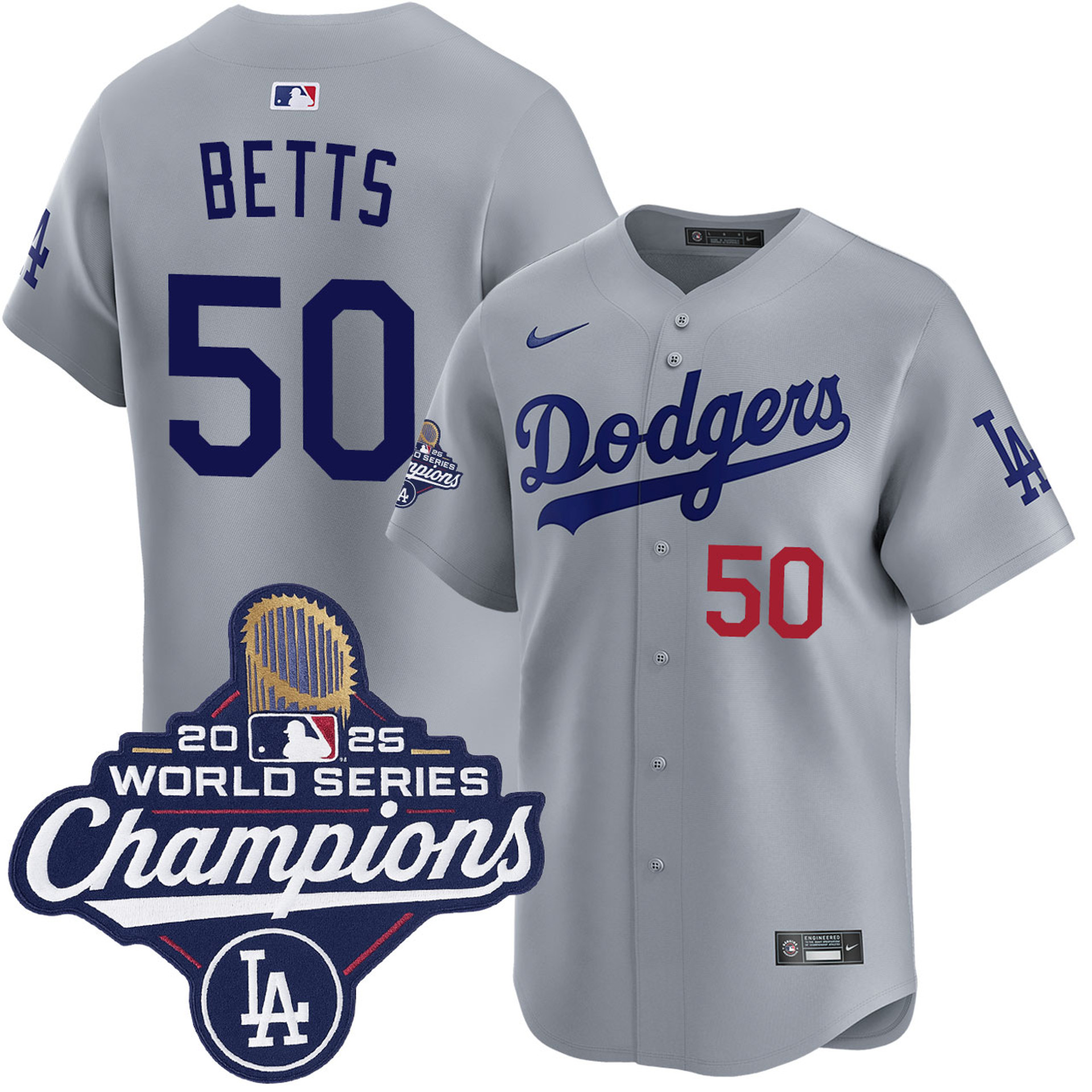 Mookie Betts Los Angeles Dodgers Nike 2025 World Series Champions Limited Player Jersey - Grey