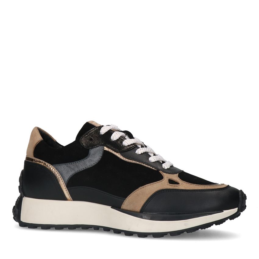 No Stress Zwarte leren sneakers met suède details