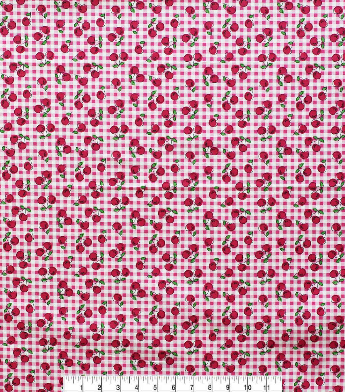 Cherries On Pink Plaid Novelty Cotton Fabric
