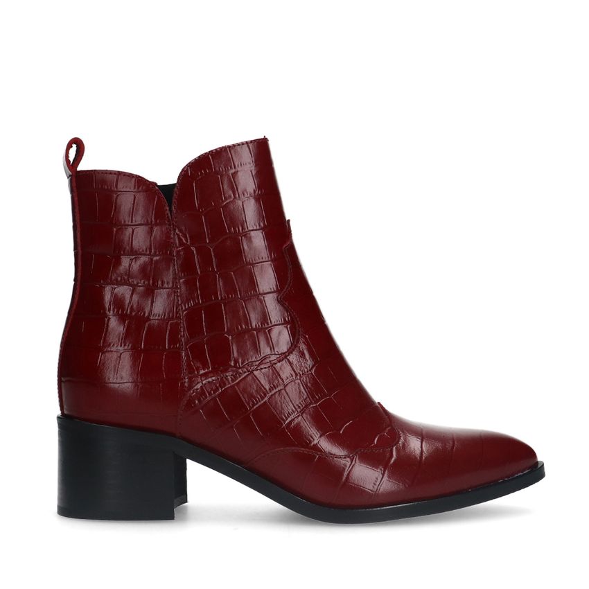 Manfield Bordeaux rode leren croco enkellaarsjes