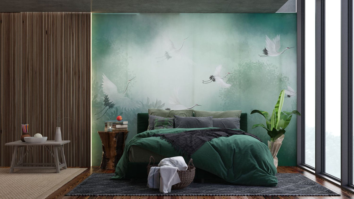 Sanders & Sanders fotobehang kraanvogels groen - 375 x 270 cm - 600974