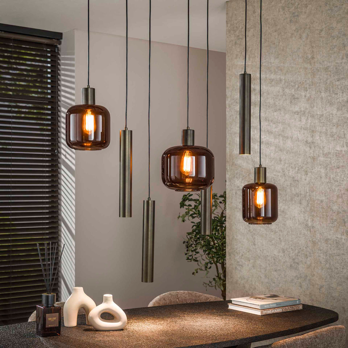 Fraaai - Lacey hanglamp mix 4+3-lichts - sienna bruin