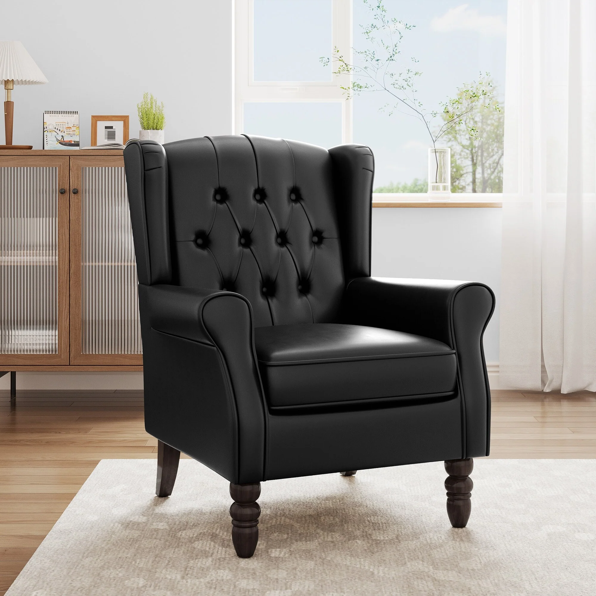 Modern Vegan Leather Upholstered Button Tufted Armchair
