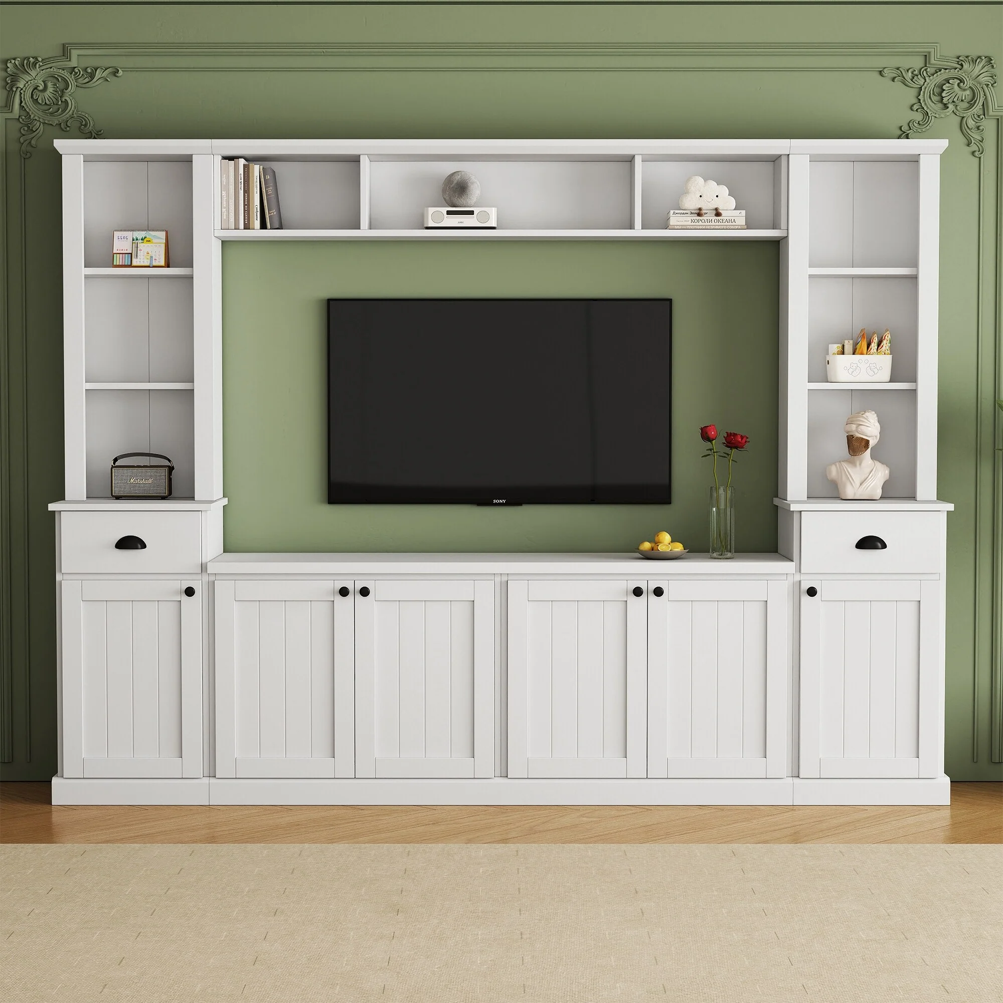 White 103 Modern Entertainment Wall Unit with Ample Storage for TVs Up to 75