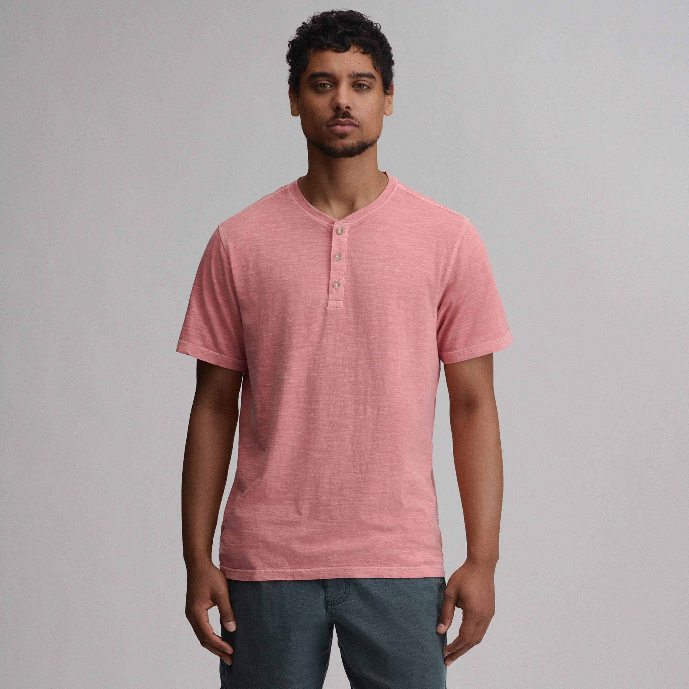 Men's Short-Sleeve Sunwashed Cotton Henley