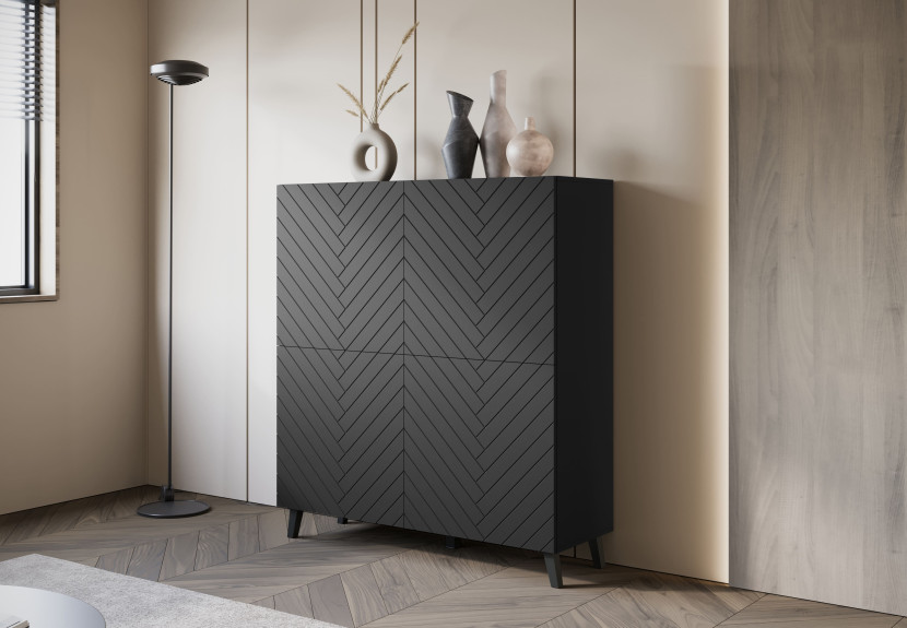 Komoda LOKET 120 cm czarny/czarny MDF wzór M3