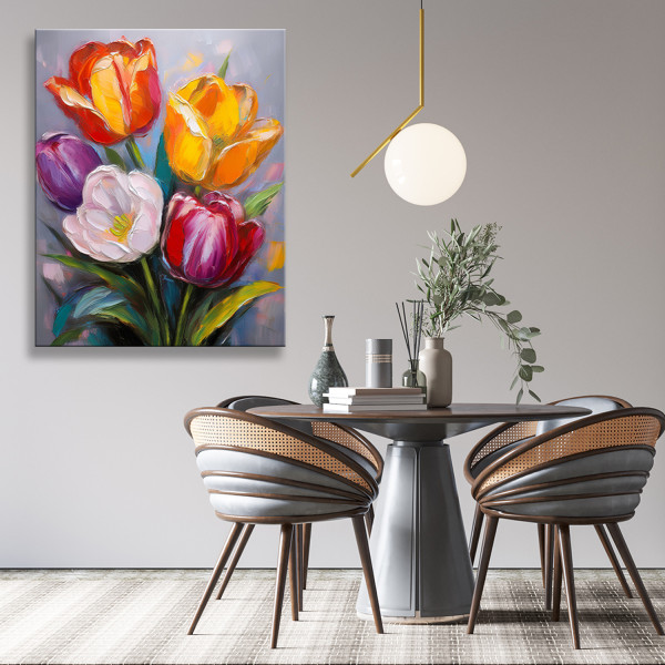Feeby Obraz na płótnie, Tulipany malowane Kolorowe kwiaty 3D 40x60