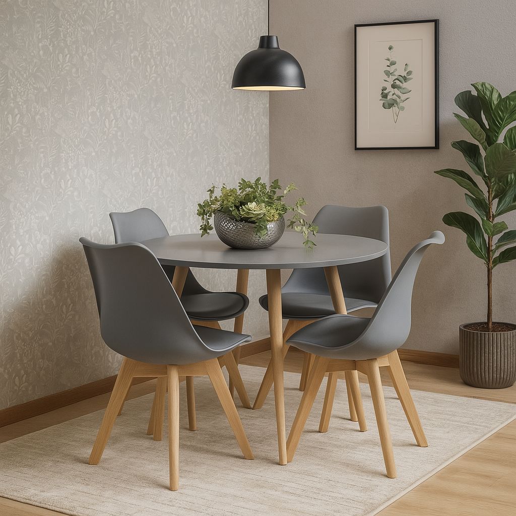 KOSY KOALA Round Kitchen Wooden Dining Table Set And 4 Padded Chairs
