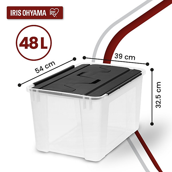 Iris Ohyama, Boite de Rangement Plastique couvercle crocodile, 48L, Lot de 4, Transparent, CWL-48