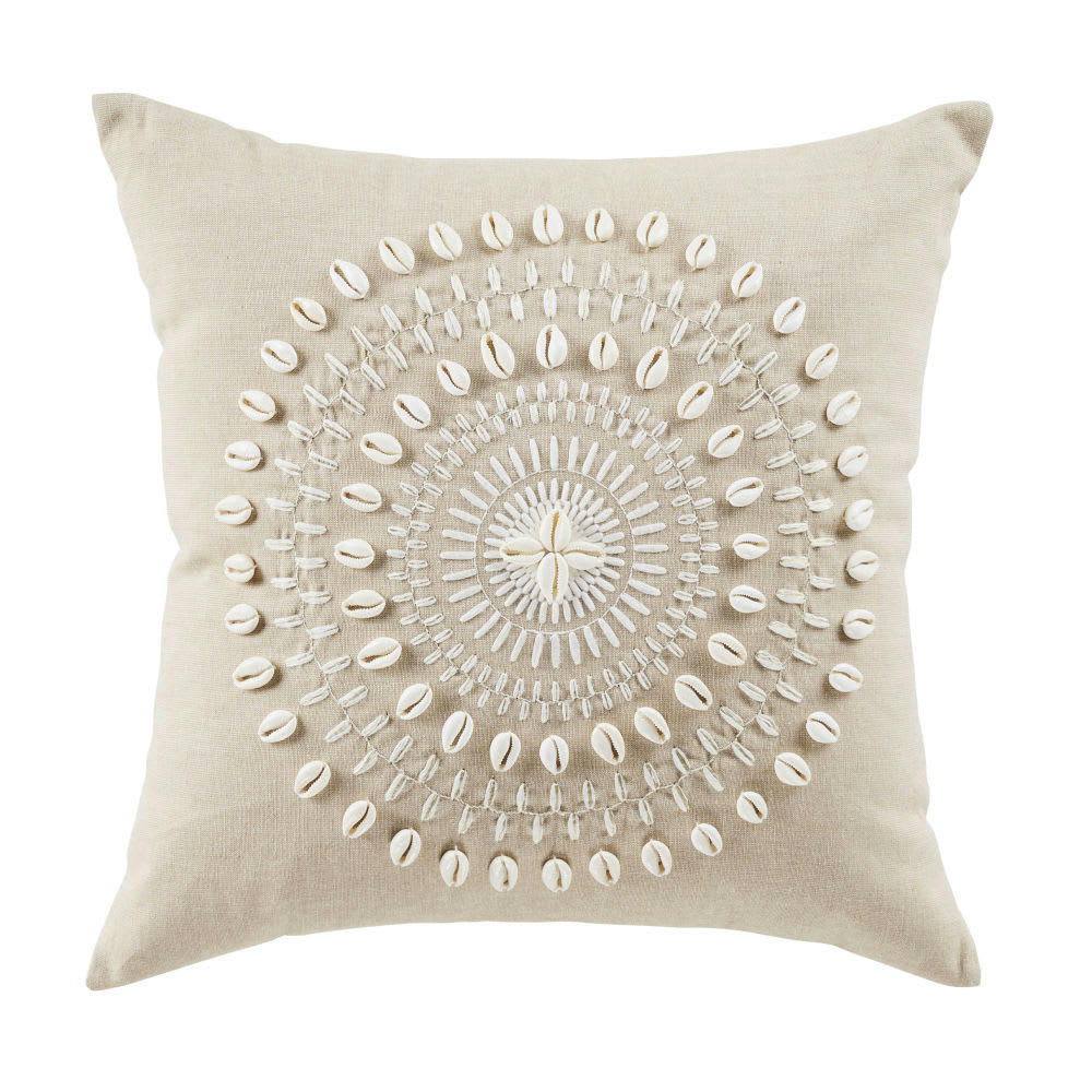 ARIELLE - Coussin en coton écru imprimé 45x45