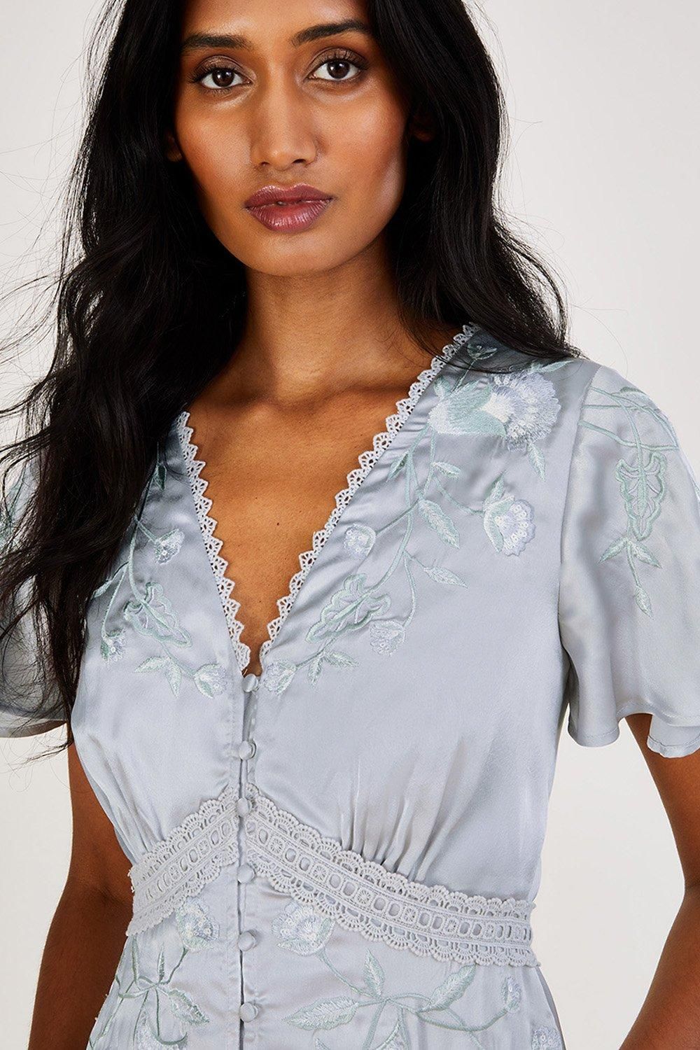 Monsoon Mia' Satin Embroidered Maxi Dress