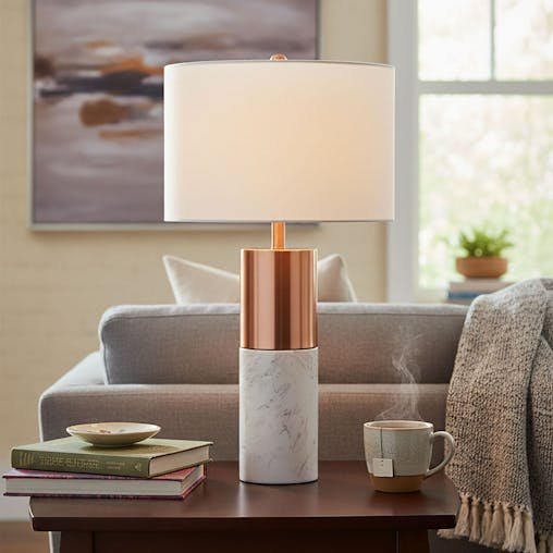 SOGA 2X 60cm White Marble Bedside Modern Desk Table Lamp Living Room Shade with Cylinder Base