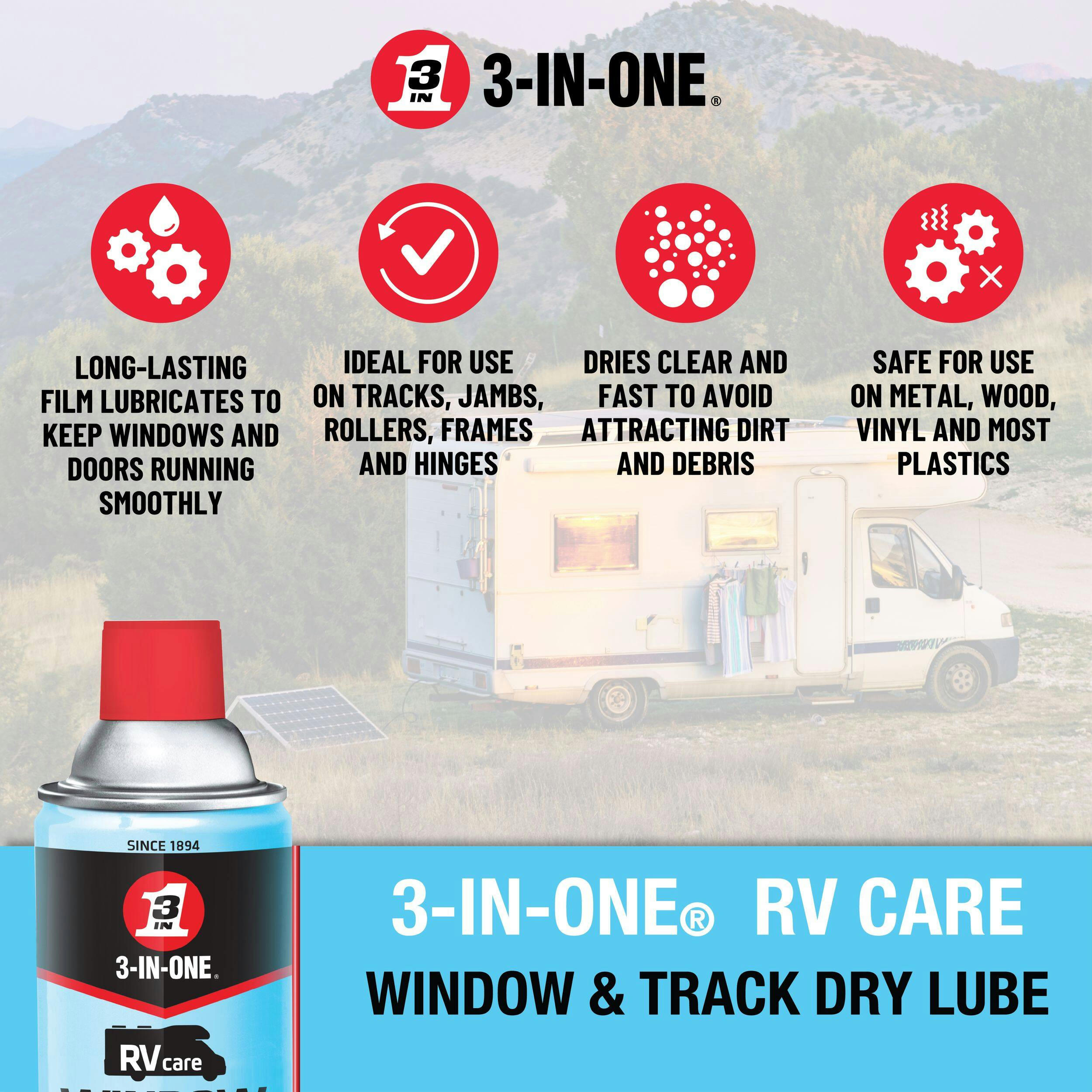 WD-40 RVcare 3-in-1 RV Window & Track Dry Lube, 283-g