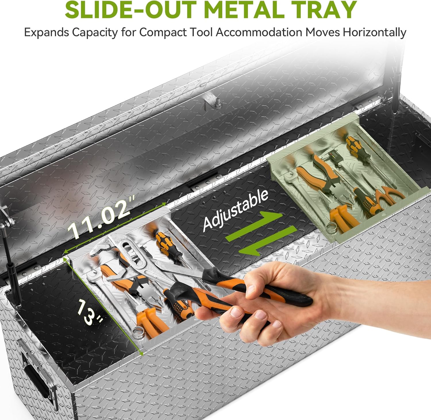 AUTOSAVER88 48 Inch Truck Bed Tool Box, Heavy Duty Aluminum Diamond Plate Tool Box Chest, Waterproof Chest Storage Box with Sliding Shelf and Lock for Trucks, Trailers, RVs, Warehouses