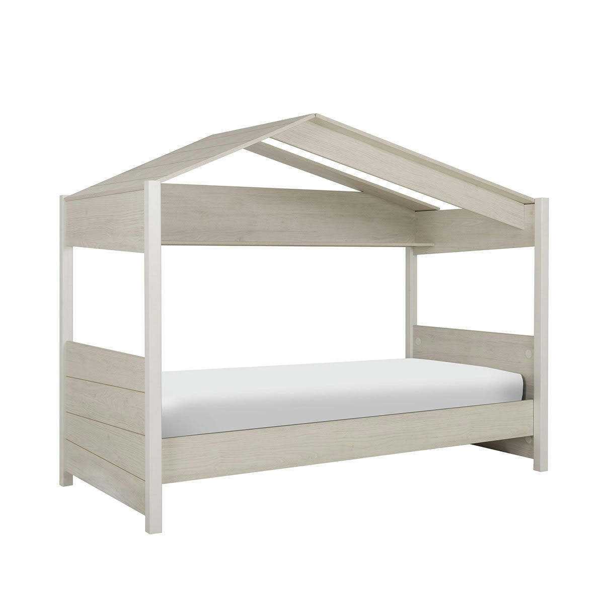PITTI - Lit cabane 90x200 cm effet bois naturel blanchi