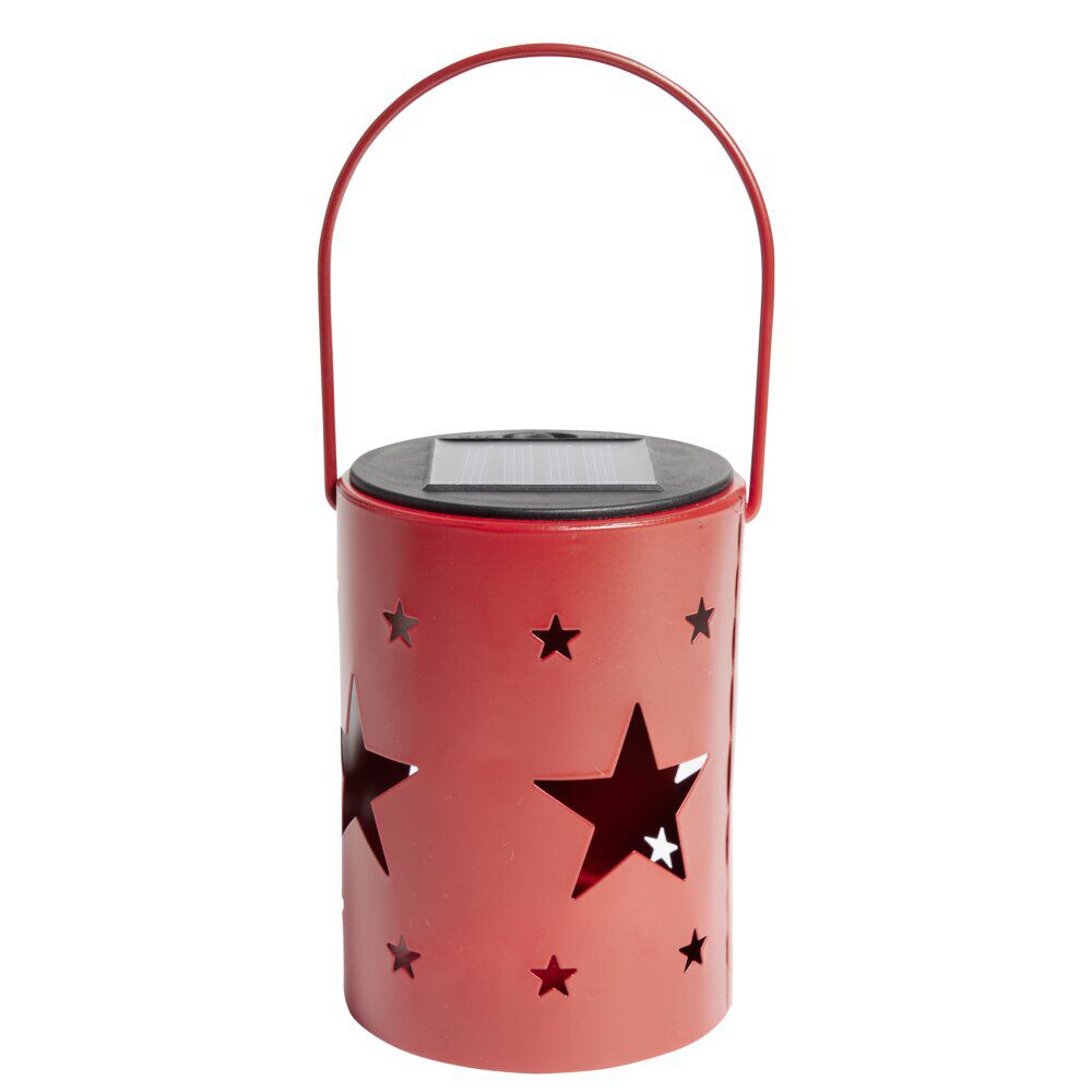 Lanterne solaire métal rouge 1LED blanc chaud Ø8,5xH11,5cm