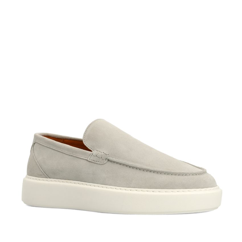 Manfield Licht grijze suède loafers