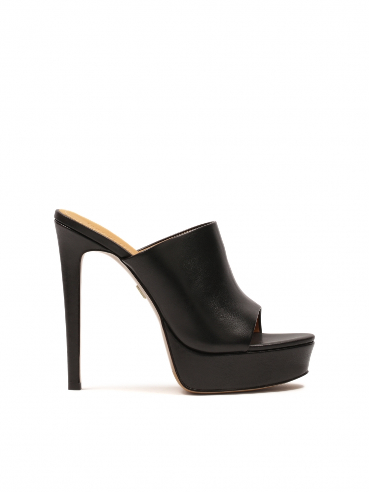 Leather mules with platform and high heel